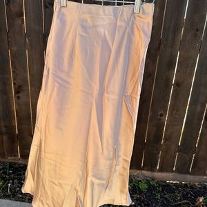champagne mid length satin skirt